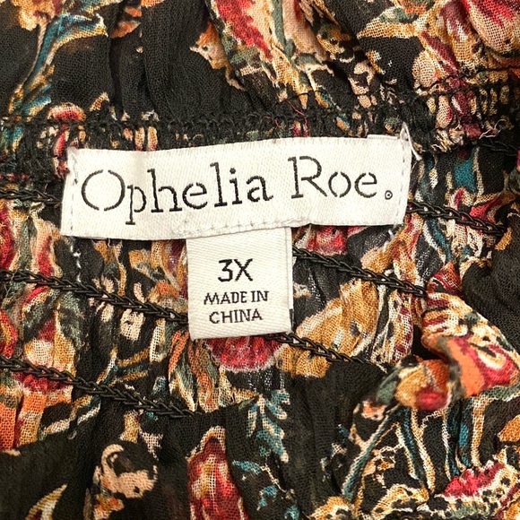 Ophelia Roe Black Red Green Floral Smocked Balloon Sleeve Ruffled Hem Top SZ 3X - Picture 13 of 15